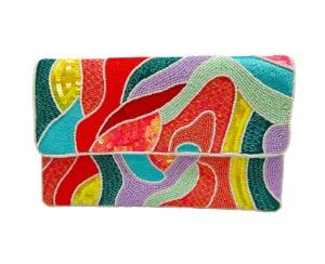 La Chic Designs- Multi Colored Abstract Beaded Pouch