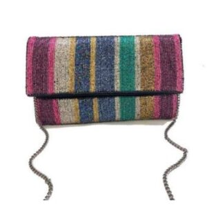 La Chic Designs- Multi Colored Striped Beaded Clutch