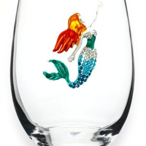 The Queens Jewels- Red Headed Mermaid Stemless Wine Glass